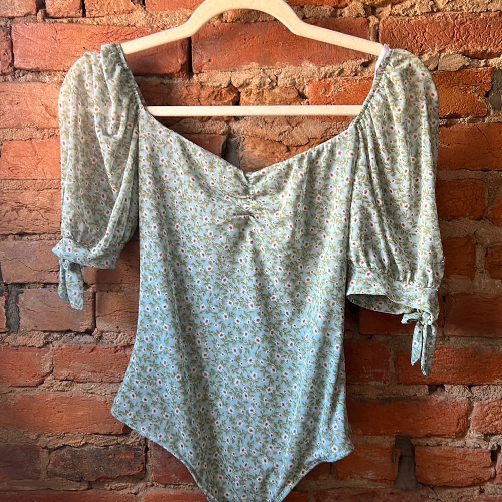 Blue/green floral bodysuit from Lulus